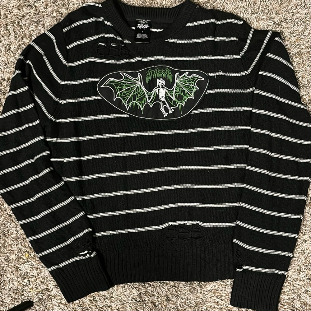 SWIXXZ Bat Black Distressed Sweater